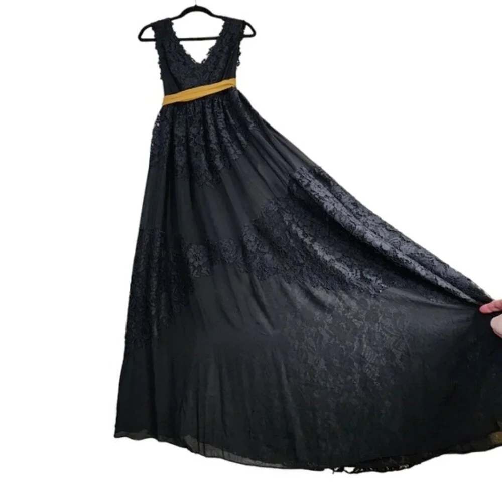FREE PEOPLE Princapesa Black‎ Lace Open Back Maxi Gown Dress Size 2